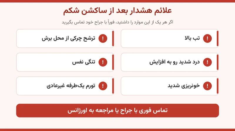 آیا ساکشن شکم عوارض دارد؟ بررسی عوارض لیپوساکشن شکم 5 اینفوگرافیک علائم هشدار بعد از ساکشن شکم که نیاز به مراجعه فوری به پزشک دارند